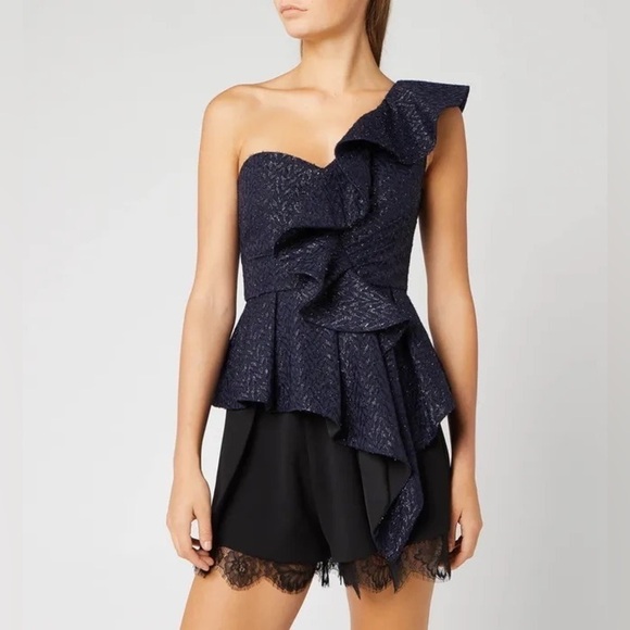 NWT Self-Portrait Ruffled Metallic Fil Coupe Top XS - Picture 2 of 12